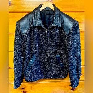 VTG FIDELITY OUTERWEAR Leather Wool Bomber Full Zip Jacket Large